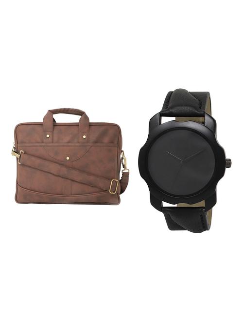 adk analog watch and leatherette laptop bags combo - 16616792 - Standard Image - 1