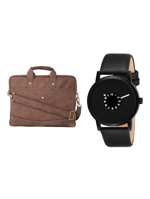 adk analog watch and leatherette laptop bags combo - 16616795 - Standard Image - 1