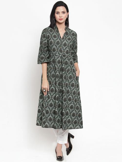 printed buttoned anarkali kurta - 16618067 - Standard Image - 1