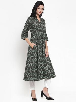 printed buttoned anarkali kurta - 16618067 - Standard Image - 2