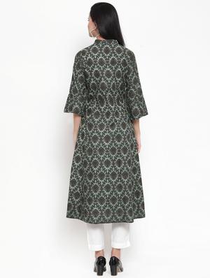 printed buttoned anarkali kurta - 16618067 - Standard Image - 3