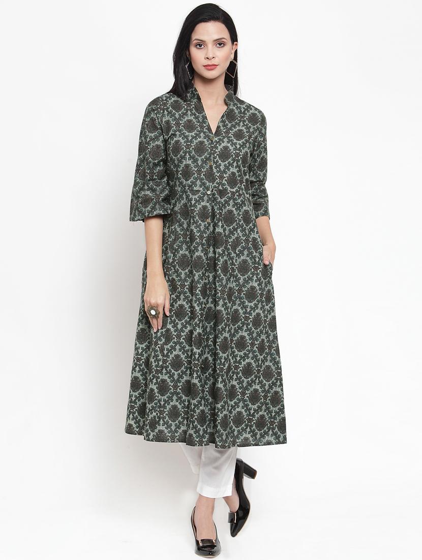 printed buttoned anarkali kurta - 16618067 - Zoom Image - 1