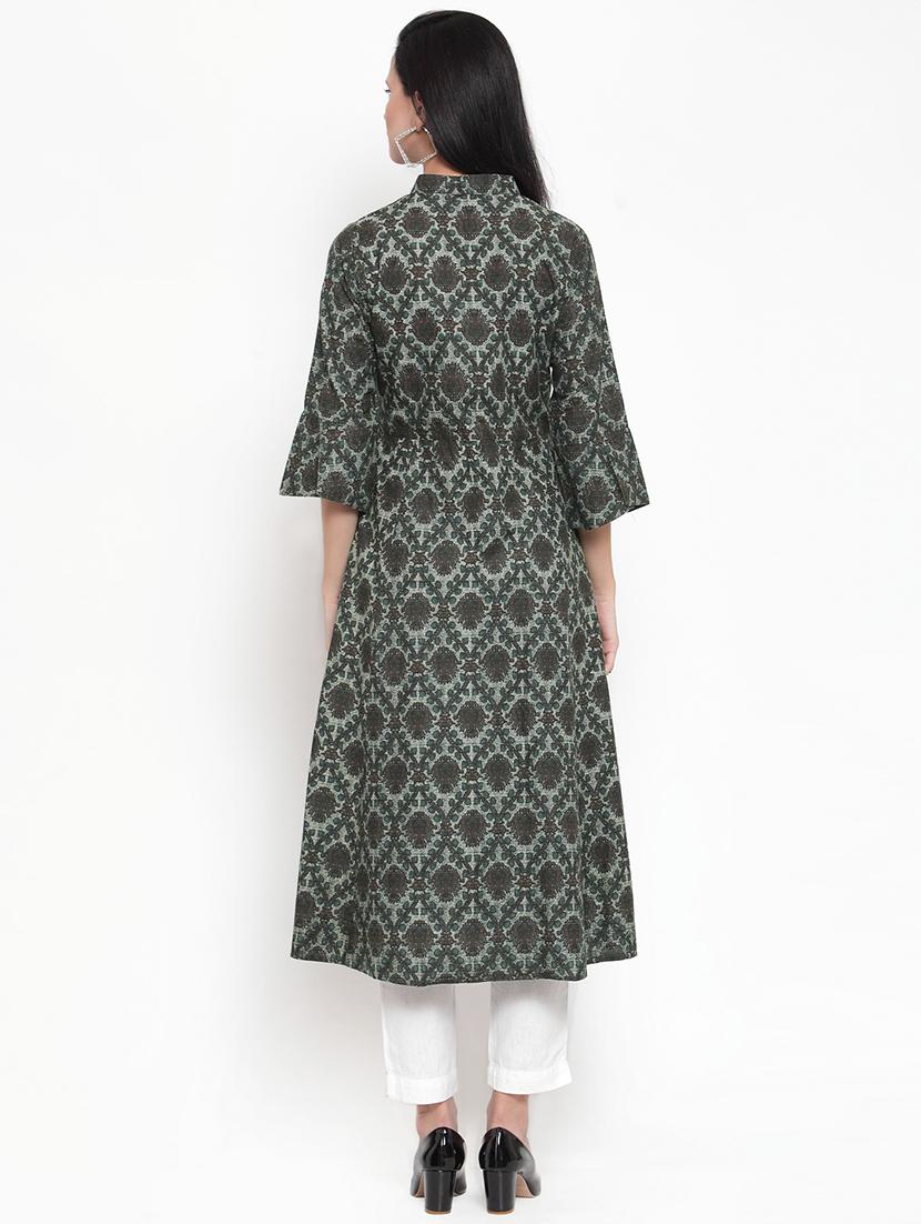 printed buttoned anarkali kurta - 16618067 - Zoom Image - 3