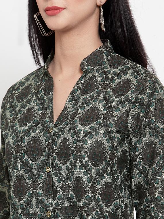 printed buttoned anarkali kurta - 16618067 - Zoom Image - 4