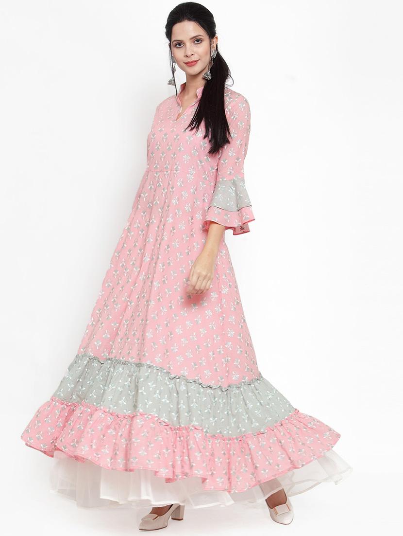 block printed anarkali kurta - 16618070 - Zoom Image - 2
