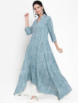 printed high-low anarkali kurta - 16618071 - Standard Image - 2