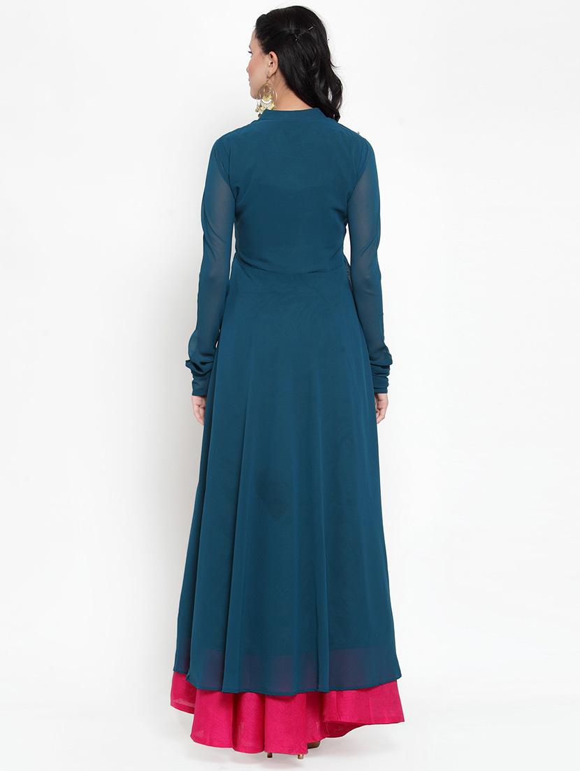 gota work solid flared kurta - 16618073 - Zoom Image - 3