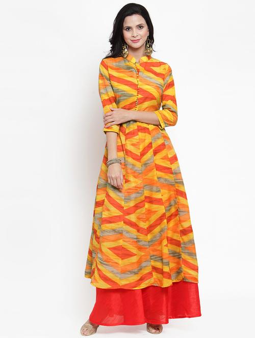 chevron chanderi anarkali kurta - 16618075 - Standard Image - 1