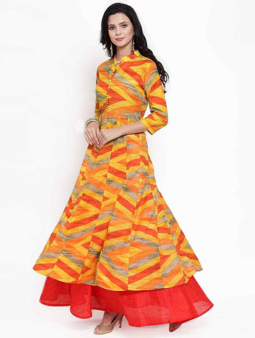 chevron chanderi anarkali kurta - 16618075 - Zoom Image - 2