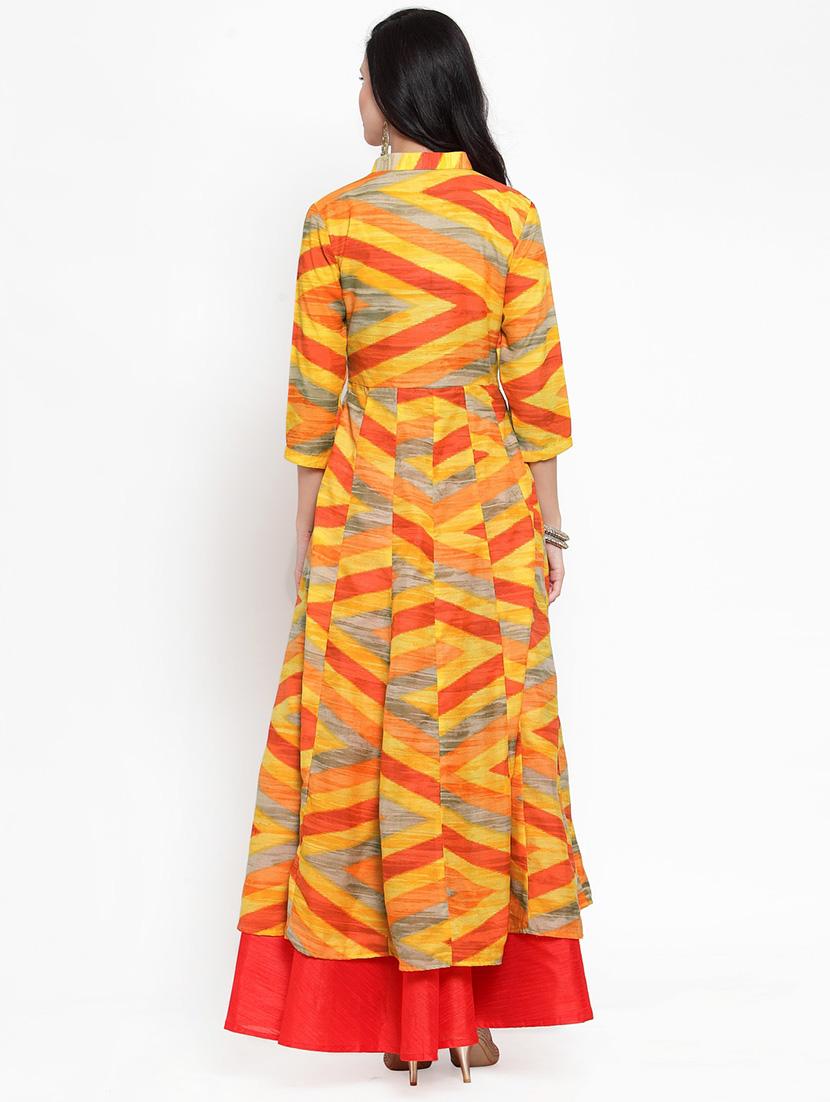 chevron chanderi anarkali kurta - 16618075 - Zoom Image - 3