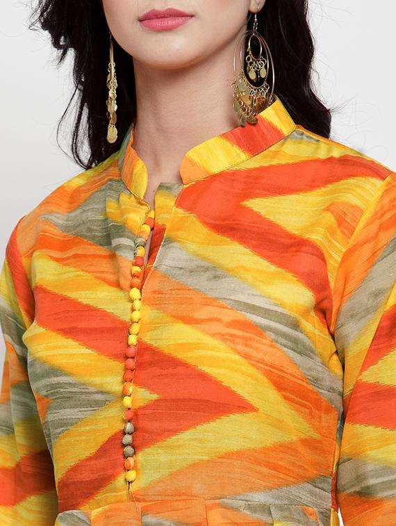 chevron chanderi anarkali kurta - 16618075 - Zoom Image - 4