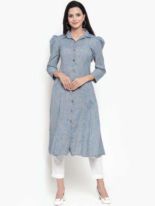 solid buttoned a-line kurta - 16618095 - Standard Image - 1