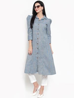 solid buttoned a-line kurta - 16618095 - Standard Image - 2