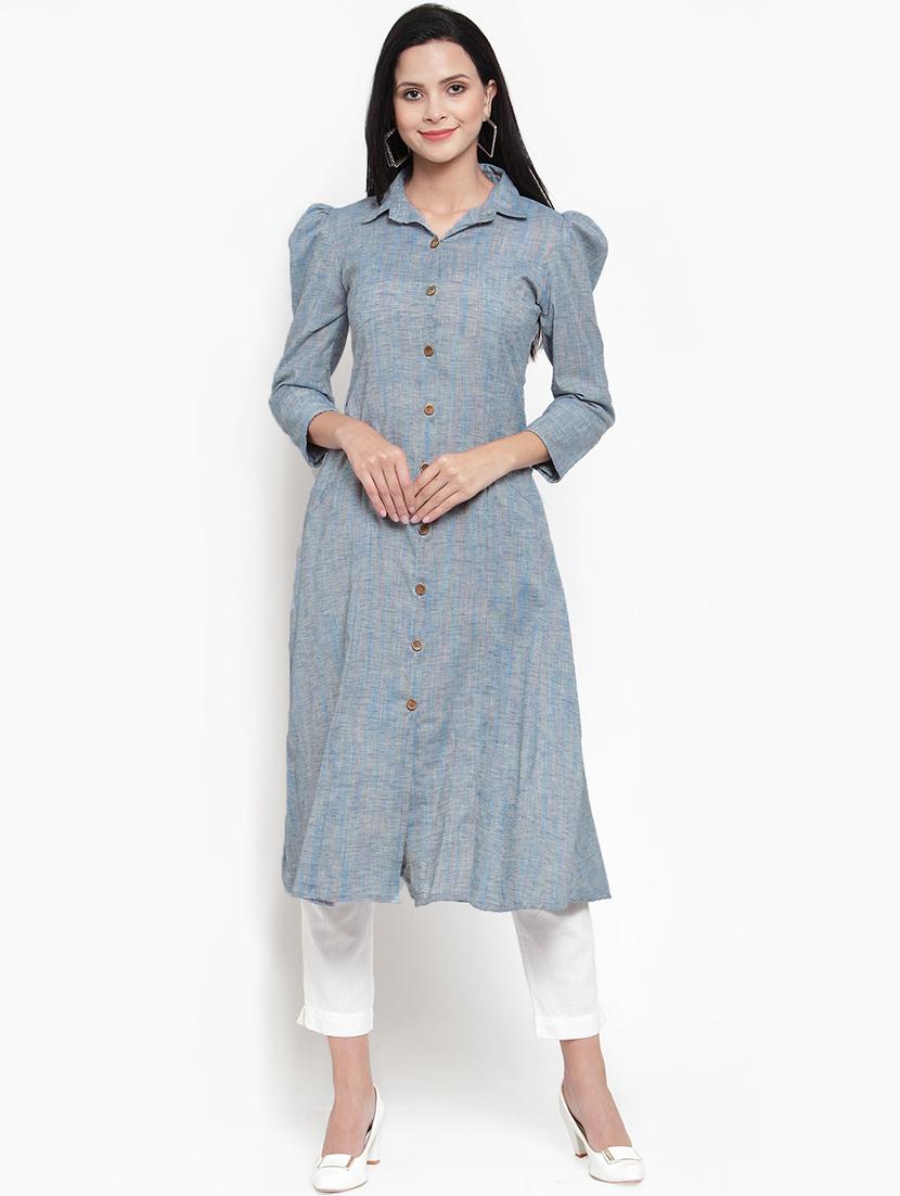 solid buttoned a-line kurta - 16618095 - Zoom Image - 1