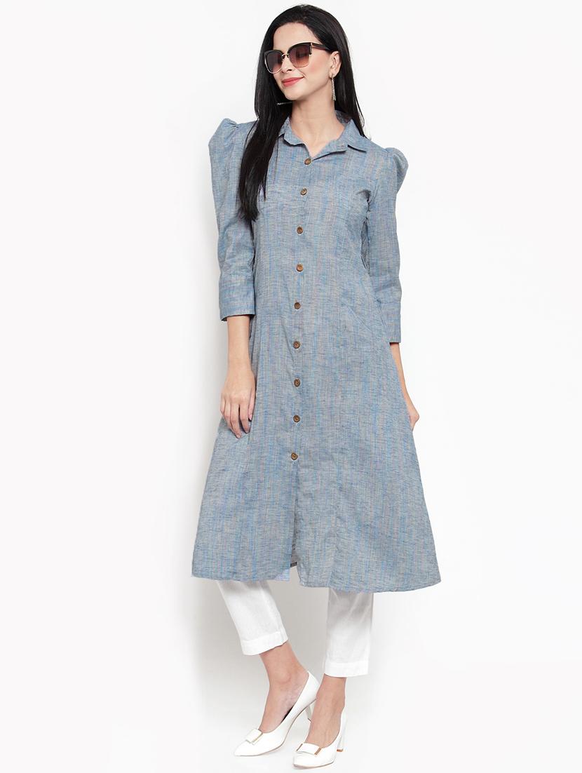solid buttoned a-line kurta - 16618095 - Zoom Image - 2