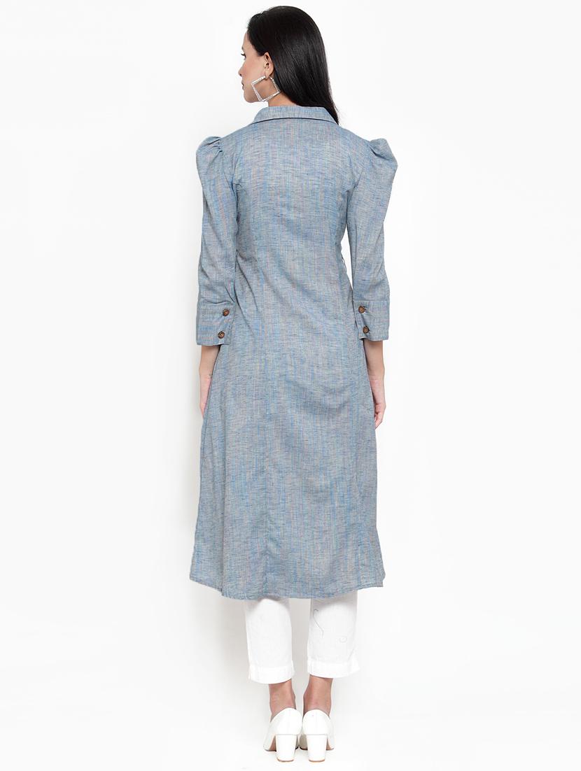 solid buttoned a-line kurta - 16618095 - Zoom Image - 3