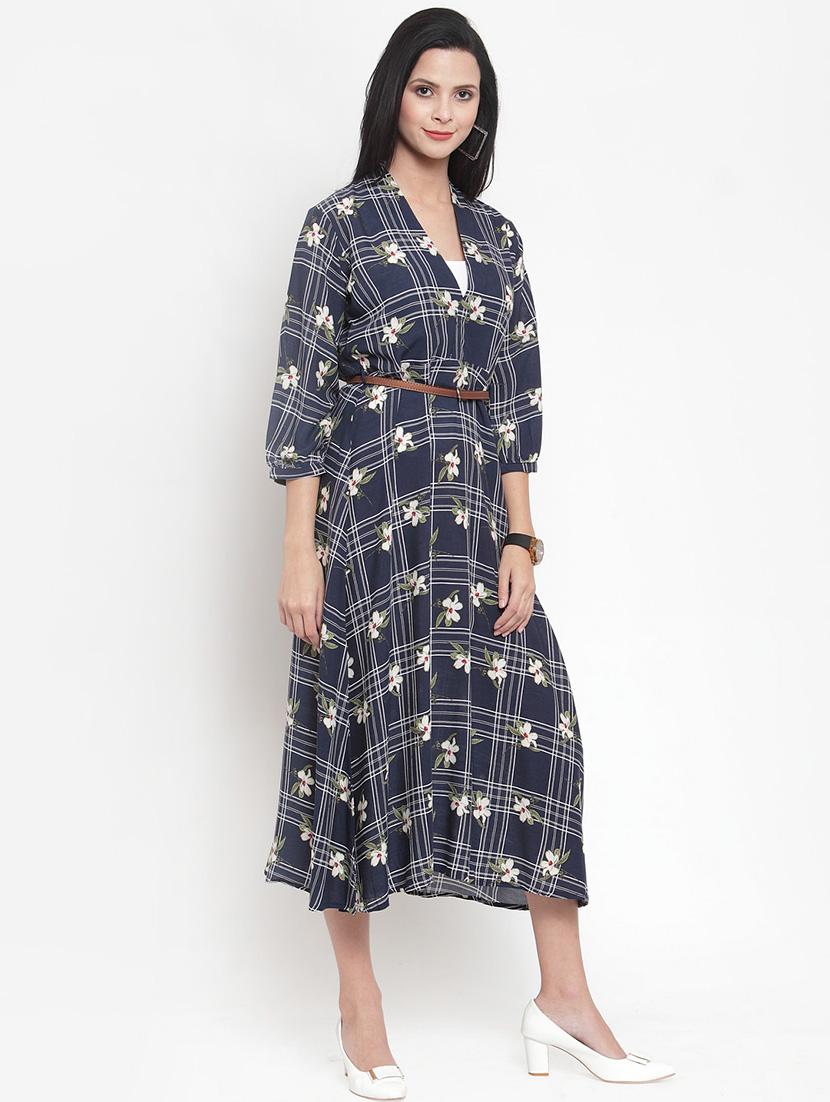 v-neck floral a-line belted dress - 16618099 - Zoom Image - 2