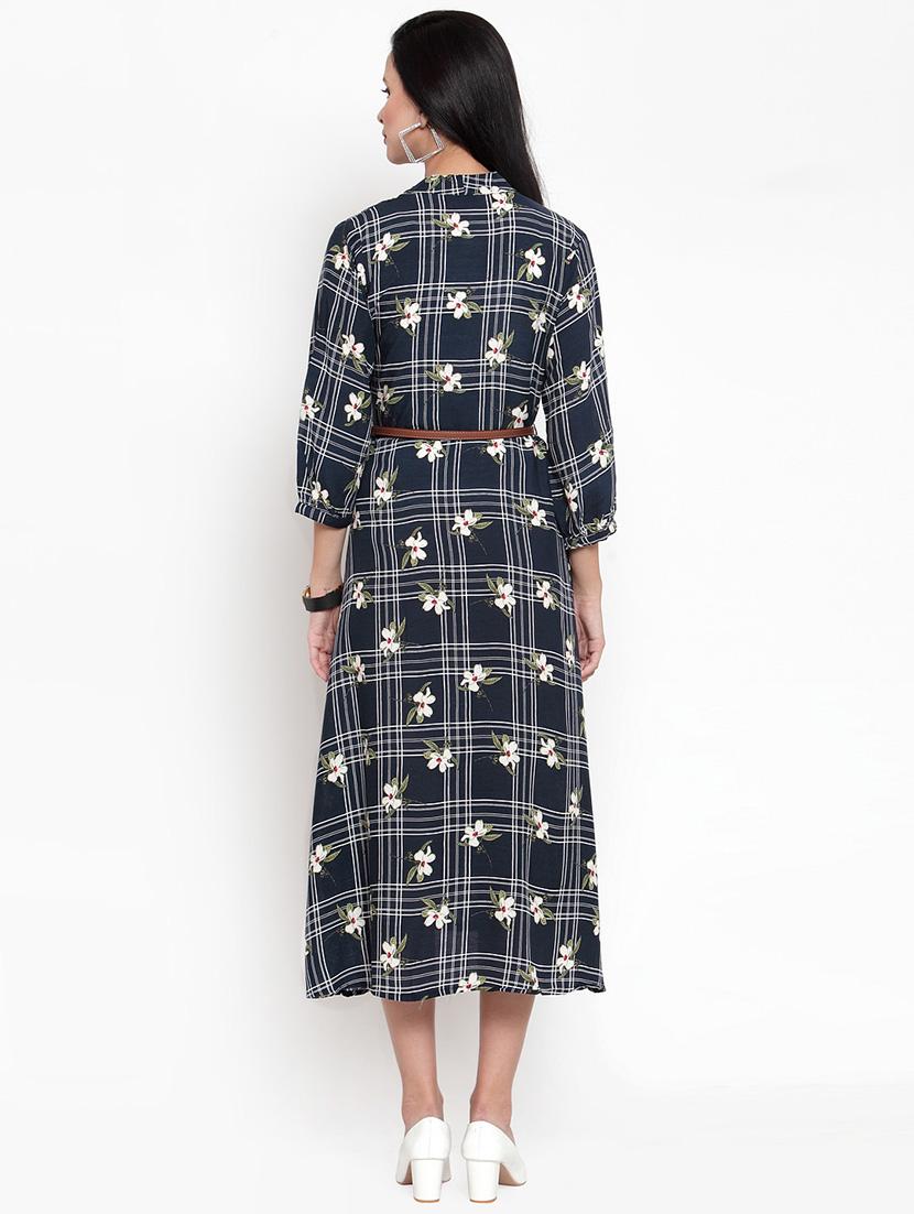v-neck floral a-line belted dress - 16618099 - Zoom Image - 3