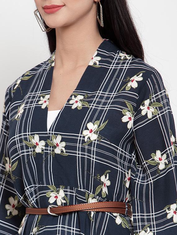v-neck floral a-line belted dress - 16618099 - Zoom Image - 4