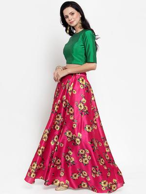 solid blouse with floral flared lehenga - 16618123 - Standard Image - 2
