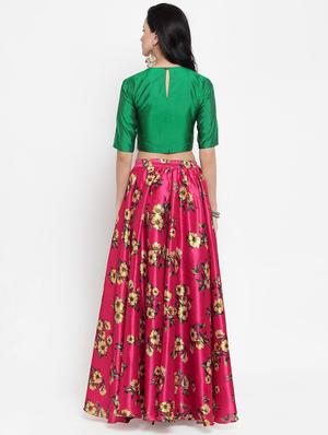 solid blouse with floral flared lehenga - 16618123 - Standard Image - 3