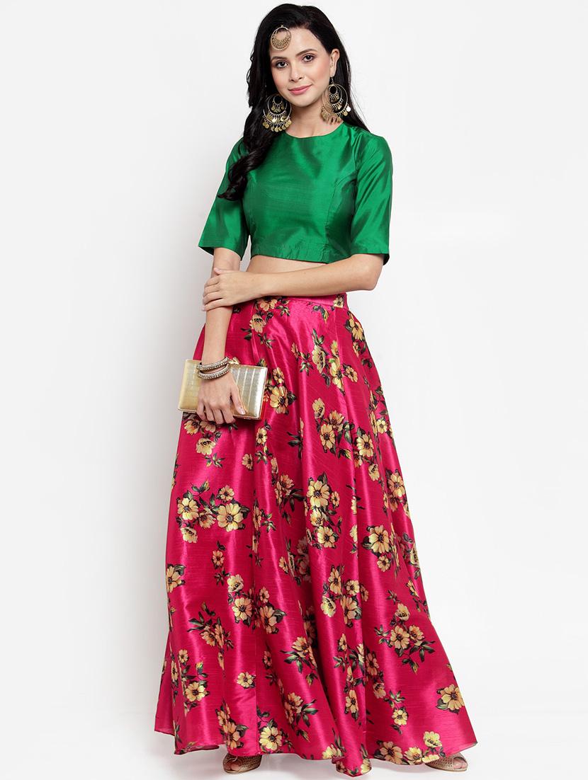 solid blouse with floral flared lehenga - 16618123 - Zoom Image - 1