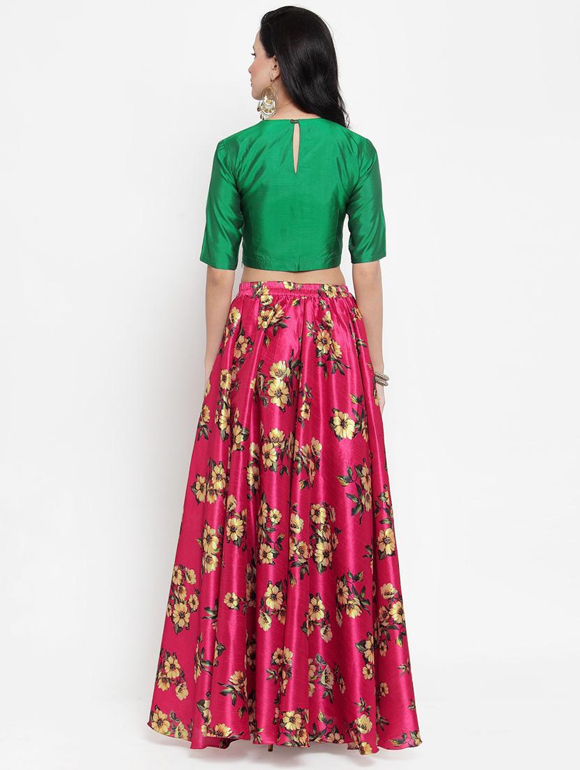 solid blouse with floral flared lehenga - 16618123 - Zoom Image - 3