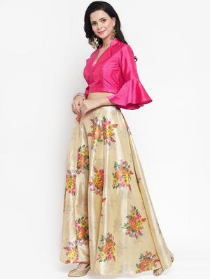 solid blouse with floral flared lehenga - 16618124 - Standard Image - 2