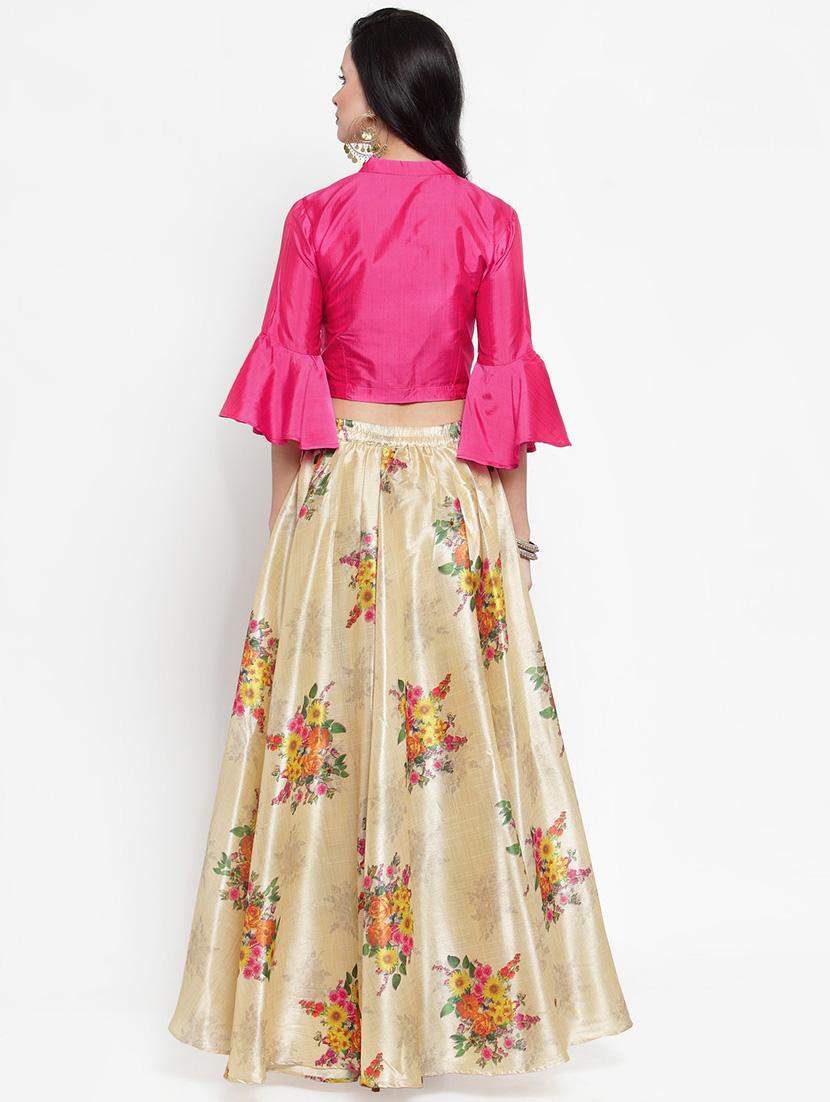 solid blouse with floral flared lehenga - 16618124 - Zoom Image - 3