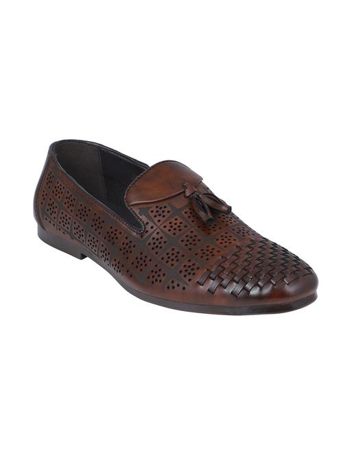 brown leather tassel slip ons - 16618150 - Standard Image - 1