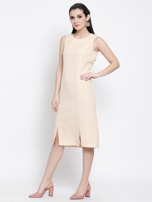 round neck slit detail sheath dress - 16618604 - Standard Image - 2