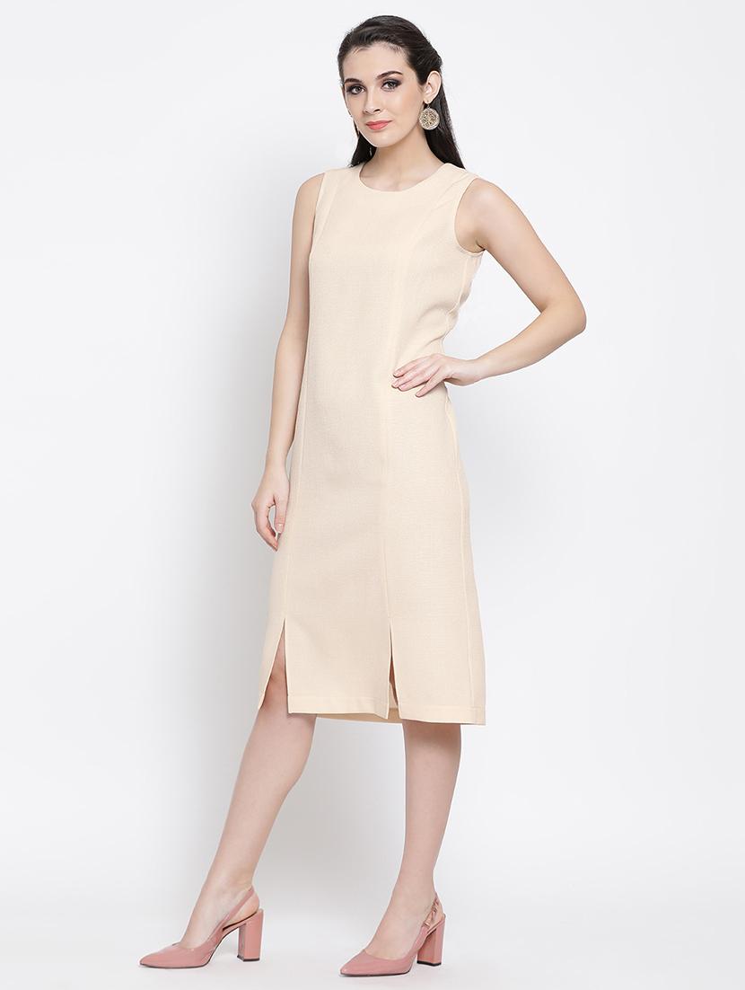 round neck slit detail sheath dress - 16618604 - Zoom Image - 2