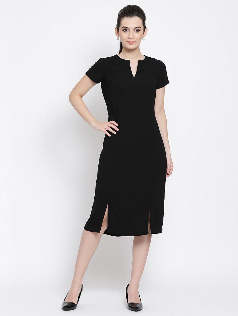 notch neck slit detail sheath dress - 16618607 - Zoom Image - 1
