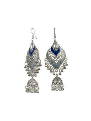 blue metal jhumka earrings - 16618635 - Standard Image - 3