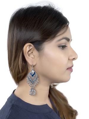 blue metal jhumka earrings - 16618635 - Standard Image - 4