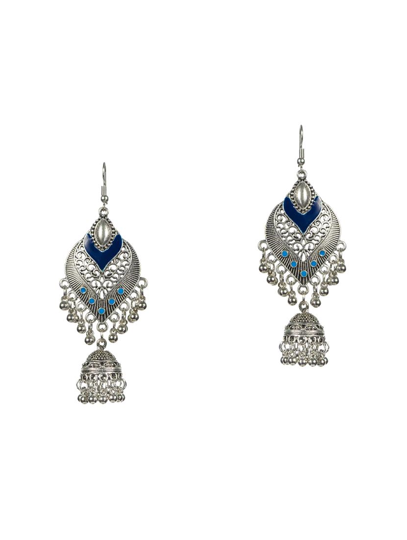 blue metal jhumka earrings - 16618635 - Zoom Image - 2