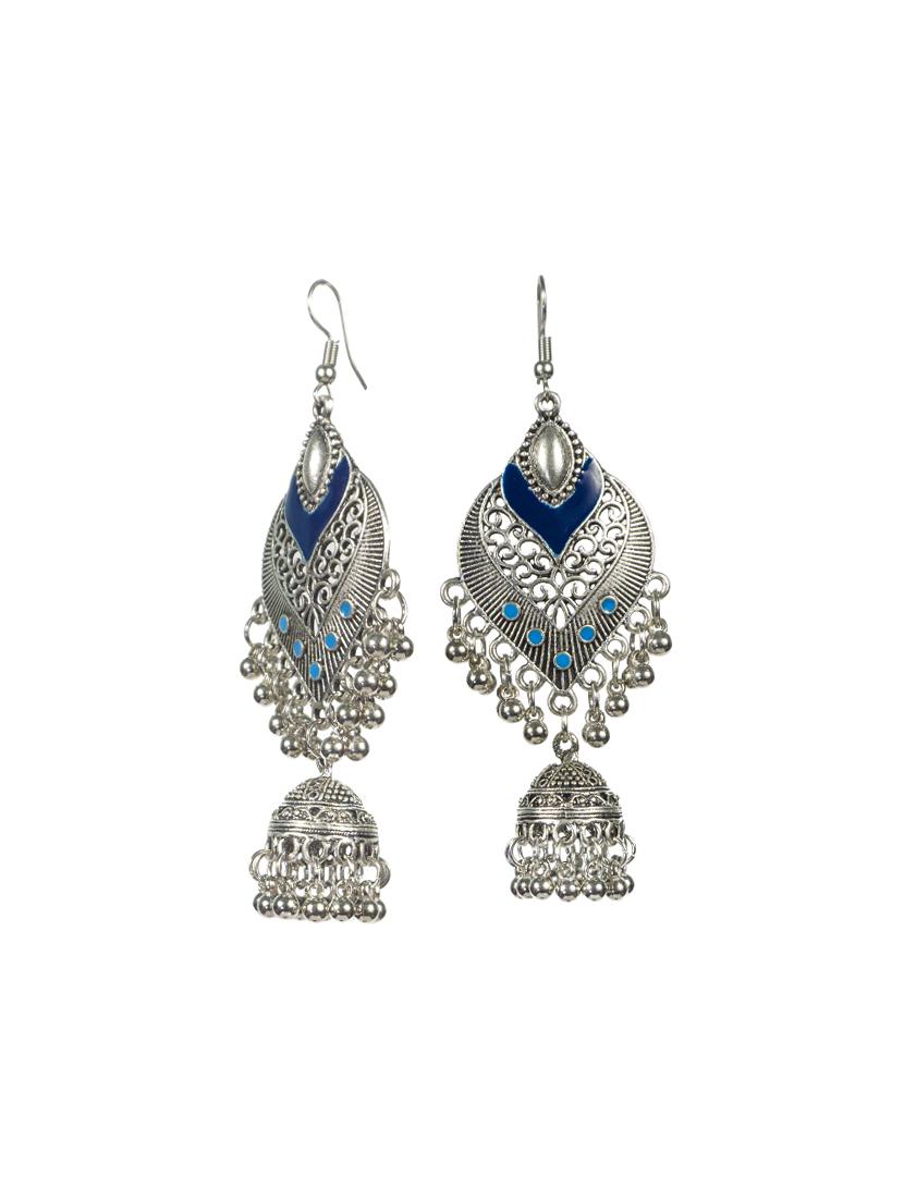 blue metal jhumka earrings - 16618635 - Zoom Image - 3
