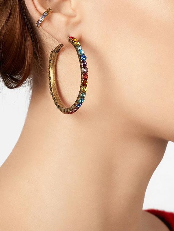 multi colored metal hoop earring - 16618647 - Zoom Image - 3