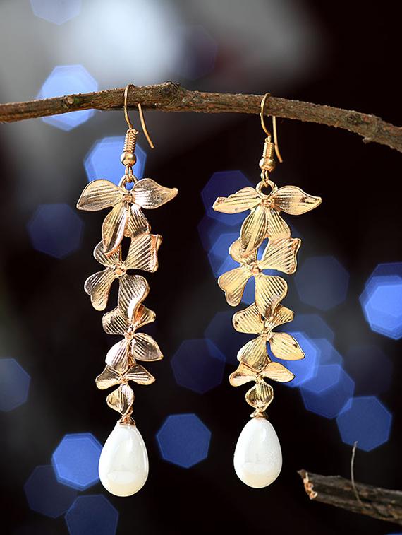 gold metal drop earrings - 16618654 - Zoom Image - 1