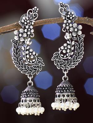 silver tone jhumka earring - 16618655 - Standard Image - 2