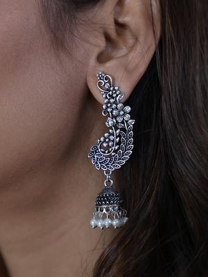 silver tone jhumka earring - 16618655 - Standard Image - 5