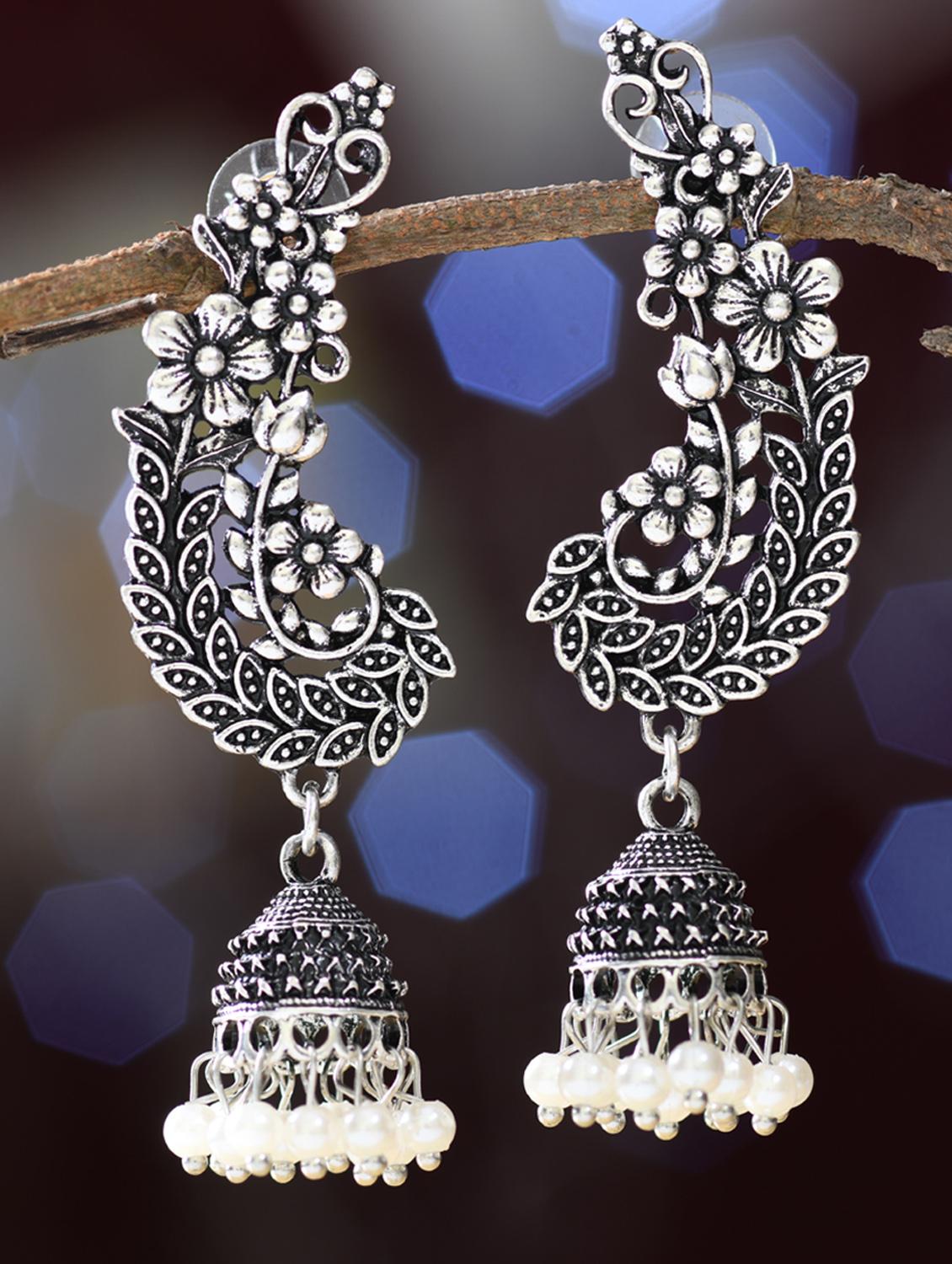 silver tone jhumka earring - 16618655 - Zoom Image - 2