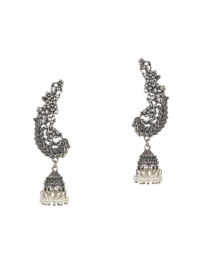 silver tone jhumka earring - 16618655 - Zoom Image - 3