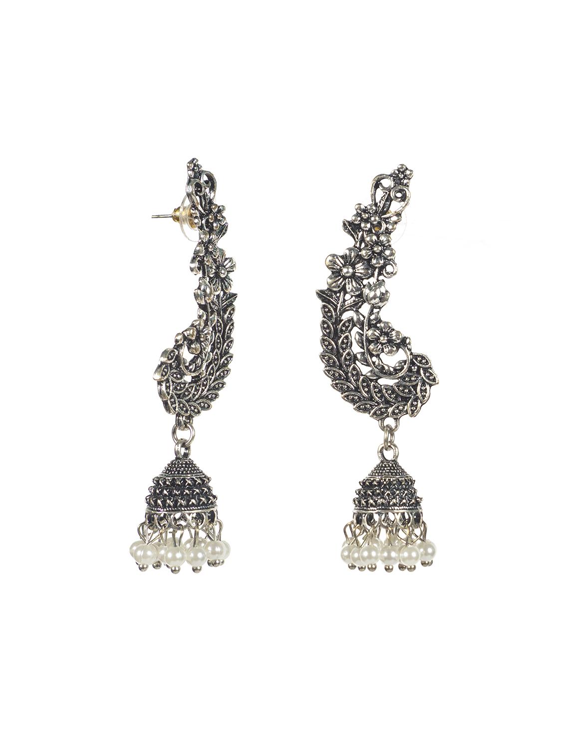 silver tone jhumka earring - 16618655 - Zoom Image - 4