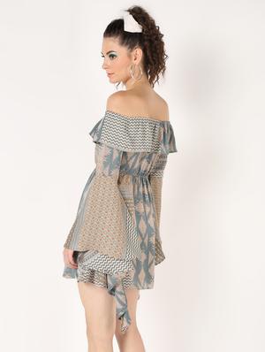 off shoulder asymmetric bell sleeved dress - 16618849 - Standard Image - 3