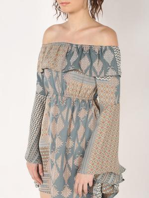 off shoulder asymmetric bell sleeved dress - 16618849 - Standard Image - 5
