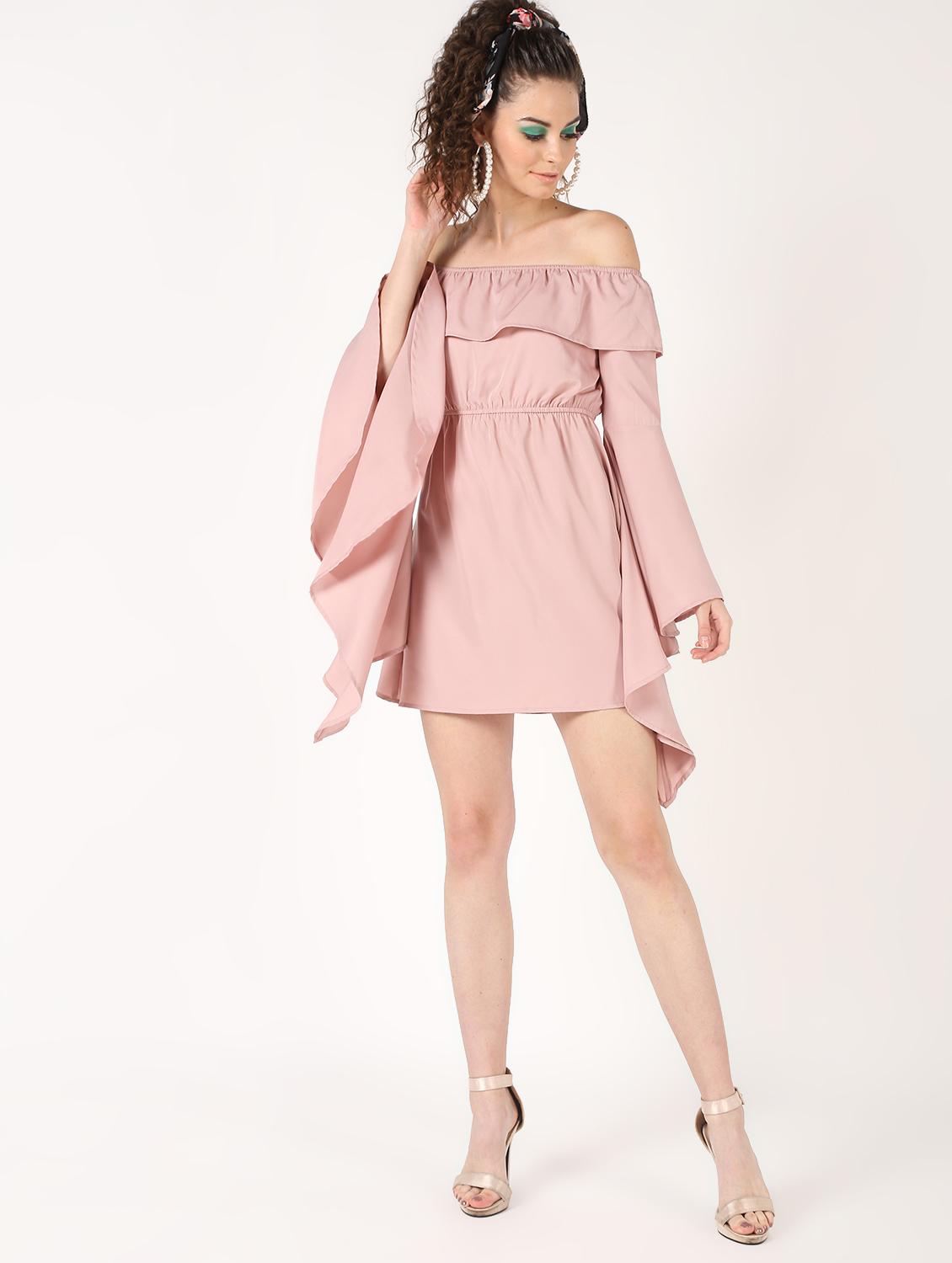 off shoulder asymmetric bell sleeved dress - 16618850 - Zoom Image - 1