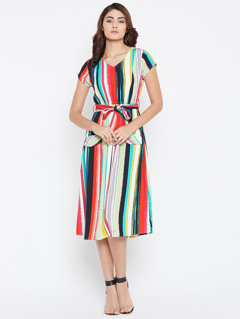 tie front striped a-line dress