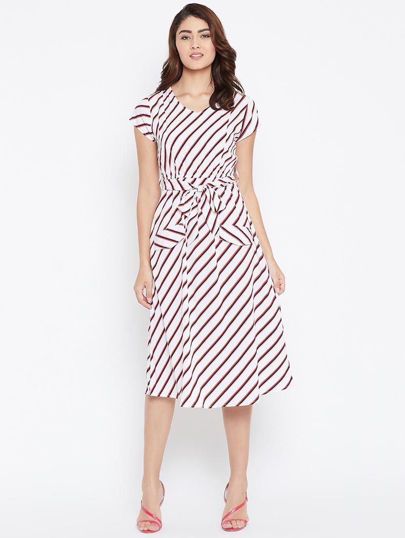 round neck striped a-line dress - 16619239 - Zoom Image - 1