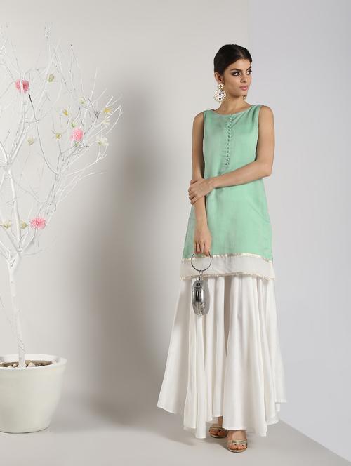 gota work solid kurta with skirt set - 16619280 - Standard Image - 1